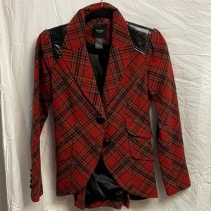 Smythe red plaid blazer jacket with leather patches